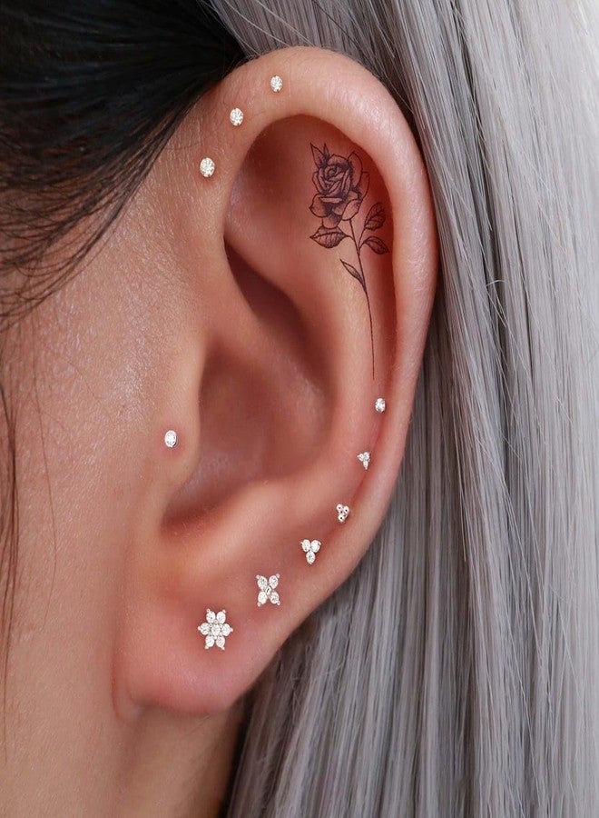 DJCIW 7PCS 20G Gold Threadless Nose Studs and Flatback Cartilage Earrings Set-Hypoallergenic 316L Steel Push-In White CZ Studs with Insertion Taper for Labret Tragus Helix Conch Piercings 6/8/10mm - Image 4